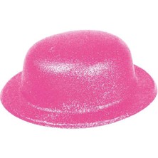 Pembe Renk Simli Melon Yuvarlak Parti Şapkası 24X26 cm