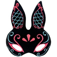 Vexor Siyah Renk Mavi Kırmızı Simli Siyah Süet Kaplama Tavşan Maskesi 18X16 cm