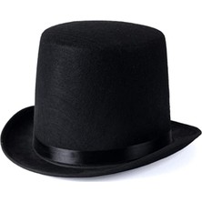 Yetişkinler Için Siyah Renk Ringmaster Sihirbaz Şapkası Fötr Şapka 15 cm