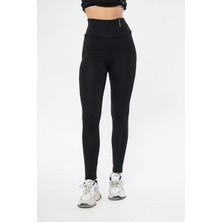 Glam Love Kadın Kışlık Yüksek Bel Toparlayicı ve Sıkılaştırıcı Likralı Şardonlu Tayt - Siyah