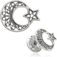 EkoAlışverişDünyam 925 Ayar Gümüş Telkari Ay Yıldız Rozet BRS98121018 (1124)