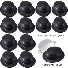 Siyah Renk Simli Melon Yuvarlak Parti Şapkası 12 Adet