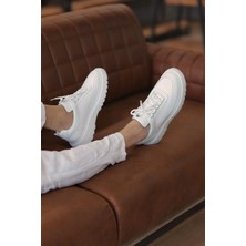 Shoetyle - Beyaz Hakiki Deri Bağcıklı Erkek Sneaker 115-K588
