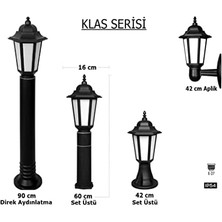 Klas 42 cm Bahçe Duvar Apliği | E27 Duylu Dış Mekan Yol Aydınlatma Lambası | IP54 Su Geçirmez Siyah Duvar Tipi Bahçe Armatürü (Ampul Hariç)
