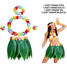 Vexor Yetişkin Hawaii Kostüm Seti - Yaprak Etek &amp; Hawaii Set - 5 Parça