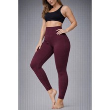 Glam Love Nonofit Kadın Yüksek Bel Full Extra Toparlayıcı Likralı Ön Arka ve Bilek Desenli Tayt - Bordo