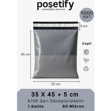 Poşetify Cepli Kargo Poşeti | 35x45x5 cm | 10000 Adet | Gri | 80 Mikron | Orta Boy | Kalın | İç Göstermez