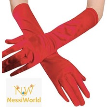 NW Nessi World Kırmızı Renk Dirseğe Kadar Uzun Kumaş Eldiven 40 cm