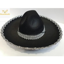 Butik Mey Ithalat® Gümüş Renk Şeritli Meksika Mariachi Latin Şapkası 55 cm Çocuk