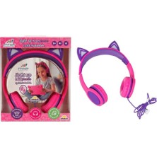 S00091067 -Sun-Gle-Ech-Kulaklık Kablolu Kedi Şkl.ışıklı Pembe-Mor
