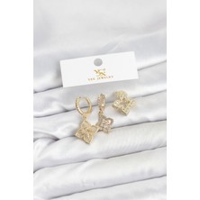 Ramia Pirinç Gold Renk Yonca Model Ysx Trio Küpe Seti - TJ-BKP11552