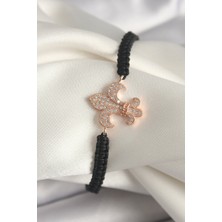 Ramia Pirinç Rose Renk Zirkon Taşlı Zambak Model Asansörlü Makrome Model Kadın Bileklik - TJ-BB6802