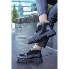 Fast Step Hakiki Deri Kürklü  Kadın Kalın Taban Bot 010KZA8696