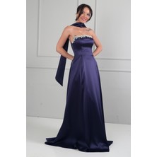 By Saygı Kadın Straplez Taşlı Astarlı Cepli Uzun Saten Elbise