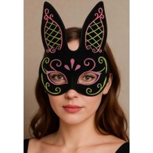 Fredeom Store Siyah Renk Pembe Gold Simli Siyah Süet Kaplama Tavşan Maskesi 18X16 cm