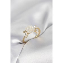 Ramia Gold Renk Gül Model Zirkon Taşlı Kadın Yüzük - TJ-BYK4064