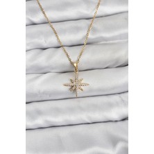 Ramia 316L Çelik Zincir Gold Renk Kutup Yıldızı Model Zirkon Taşlı Kadın Kolye - TJ-BKO10839