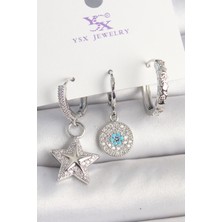 Ramia Pirinç Gold Renk Zirkon Taşlı Yıldız Model Nazar Boncuk Detay 3'lü Kadın Kombin Küpe - TJ-BKP10446