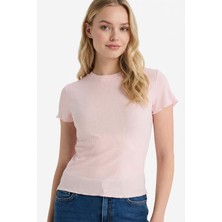 DeFacto Fitted Bisiklet Yaka Fitilli Kaşkorse Kısa Kollu Tişört K7064AZ26SP