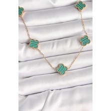 Ramia 316L Çelik Gold Renk Zincir Yeşil Yonca Model Kadın Kolye - TJ-BKO9925