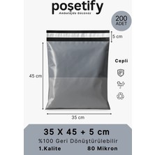 Poşetify Cepli Kargo Poşeti | 35x45x5 cm | 200 Adet | Gri | 80 Mikron | Orta Boy