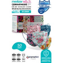 Medizer Mouds Serisi 1 Meltblown Kumaş 3 Katlı Ultrasonik Cerrahi Ağız Maskesi 5 Desen - Burun Telli
