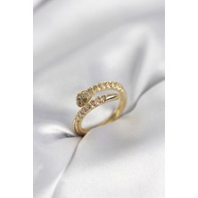 Ramia Yılan Model Gold Renk Zirkon Taşlı Kadın Yüzük - TJ-BYK3989