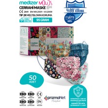 Medizer Mouds Serisi 3 Meltblown Kumaş 3 Katlı Full Ultrasonik Cerrahi Ağız Maskesi 5 Desen - Burun Telli