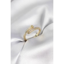 Ramia Zirkon Taşlı Gold Renk Yassı Çivi Model Kadın Yüzük - TJ-BYK3961