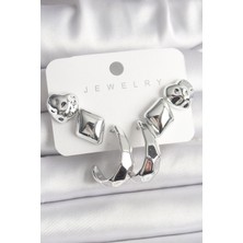 Ramia Gümüş Renk Kalp Halka Figür Ccb Plastik Kadın Küpe Seti - TJ-BKP10019