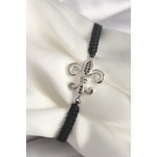 Ramia Pirinç Gümüş Renk Zirkon Taş Işlemeli Zambak Model Asansörlü Makrome Model Kadın Bileklik - TJ-BB6806