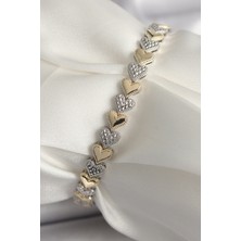 Ramia Pirinç Mix Renk Zirkon Taşlı Kalp Model Vıp Seri Kadın Bileklik - TJ-BB6722