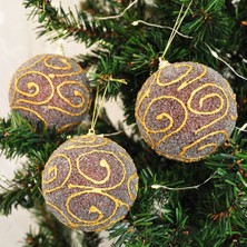 Tam12den Lüks Ağaç Süsleme Topları Kahverengi 3'lü - 8cm -