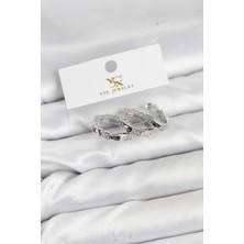 Ramia Pirinç Gümüş Renk Zirkon Taşlı Halka Yılan Model Ysx Trio Küpe Seti - TJ-BKP11573