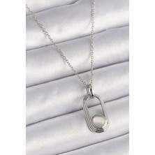 Ramia 316L Çelik Gümüş Renk Zincir Beyaz Kedi Göz Model Kadın Kolye - TJ-BKO9612