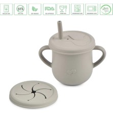 Jojobebek Pipetli Gri Renk Silikon Bardak, Pipetli Çocuk Silikon Bardak,pipetli Alıştırma Bardak