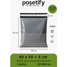 Poşetify Cepli Kargo Poşeti | 40x50x5 cm | 2000 Adet | Gri | 80 Mikron | Büyük Boy | Kalın | İç Göstermez