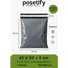 Poşetify Cepsiz Kargo Poşeti | 40x50x5 cm | 2000 Adet | Gri | 80 Mikron | Büyük Boy | Kalın | İç Göstermez