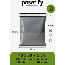 Poşetify Cepli Kargo Poşeti | 40x50x5 cm | 100 Adet | Gri | 80 Mikron | Orta Boy