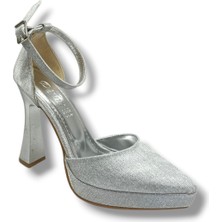 Defne 184-26 Simli Kareli Deri Platform Topuk Kadın Abiye Ayakkabı