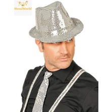 NW NessiWorld Disko Star Gümüş Payetli Fötr Şapka Yetişkin Boy