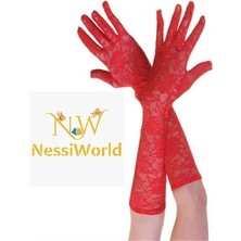 NW NessiWorld Kırmızı Renk Orta Boy Dantelli Eldiven
