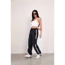 Glam Love Paraşüt Kumaş Kargo Ceplı Baggy Eşofman - Siyah