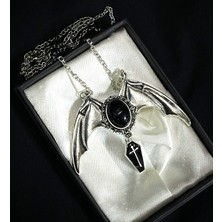 Dükkan Design Gotik Black Bat Cross Tabut Kolye