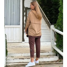 Ayşegul Hediyelik Kadın Kahve Kapşonlu Etek Ucu Detay Arma Ters Dikiş Gorunumlu Ikili Takım