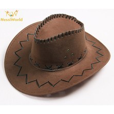 NW NessiWorld Bağcıklı Çocuk Boy Nubuk Süet Kovboy Şapkası Koyu Kahve Renk