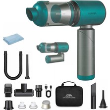 Auhma Ahv-27 Araç Içi Süpürge 20.000PA Güçlü Vakum ve Üfleme Özelliği 7800MAH Batarya Taşınabilir Katlanır Turkuaz