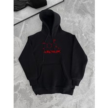 Glam Love Kışlık Uzun Kol Kapüşonlu Sweatshirt - Siyah