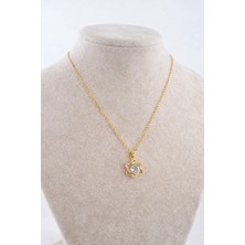 Altın Renk Yıldız Figürlü Taşlı Çelik Kolye