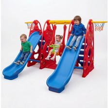 Bahçe Oyuncak Çift Kaydıraklı Salıncak Seti Anaokulu Kreş Tipi Potalı ve Korumalıklı Park